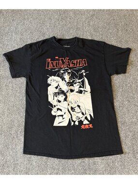 Inuyasha Anime Graphic Black T-Shirt With Main Characters Medium 100% Cotton